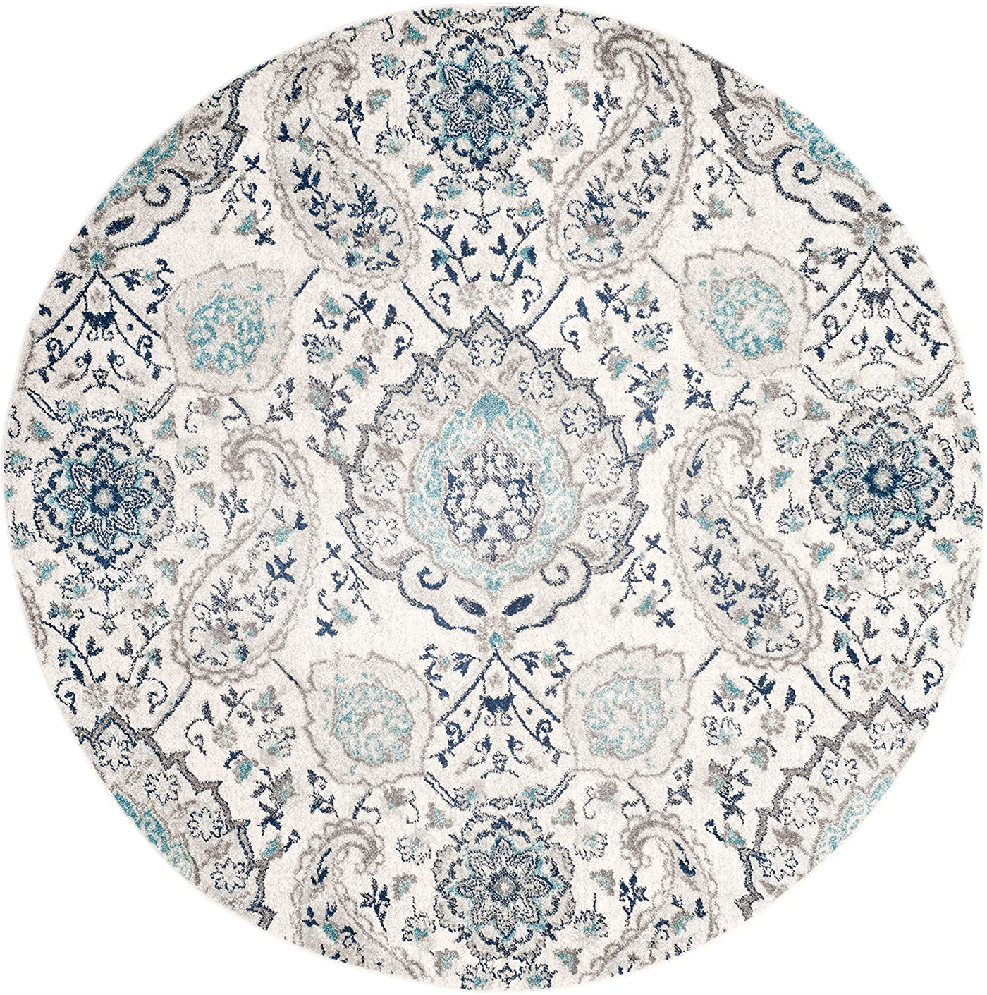 Safavieh Madison Collection MAD600C Boho Chic Glam Paisley Non-Shedding Stain Resistant Living Room Bedroom Area Rug, 4' x 4' Round, Cream / Light Grey