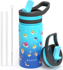 Insulated Water Bottle with Straw Lid, BUZIO Vacuum Double Walled Stainless Steel Wide Mouth Sports Drink Flask Tumbler Travel Cup for Kids, Simple Thermo Canteen Mug Cup with Blue Shark
