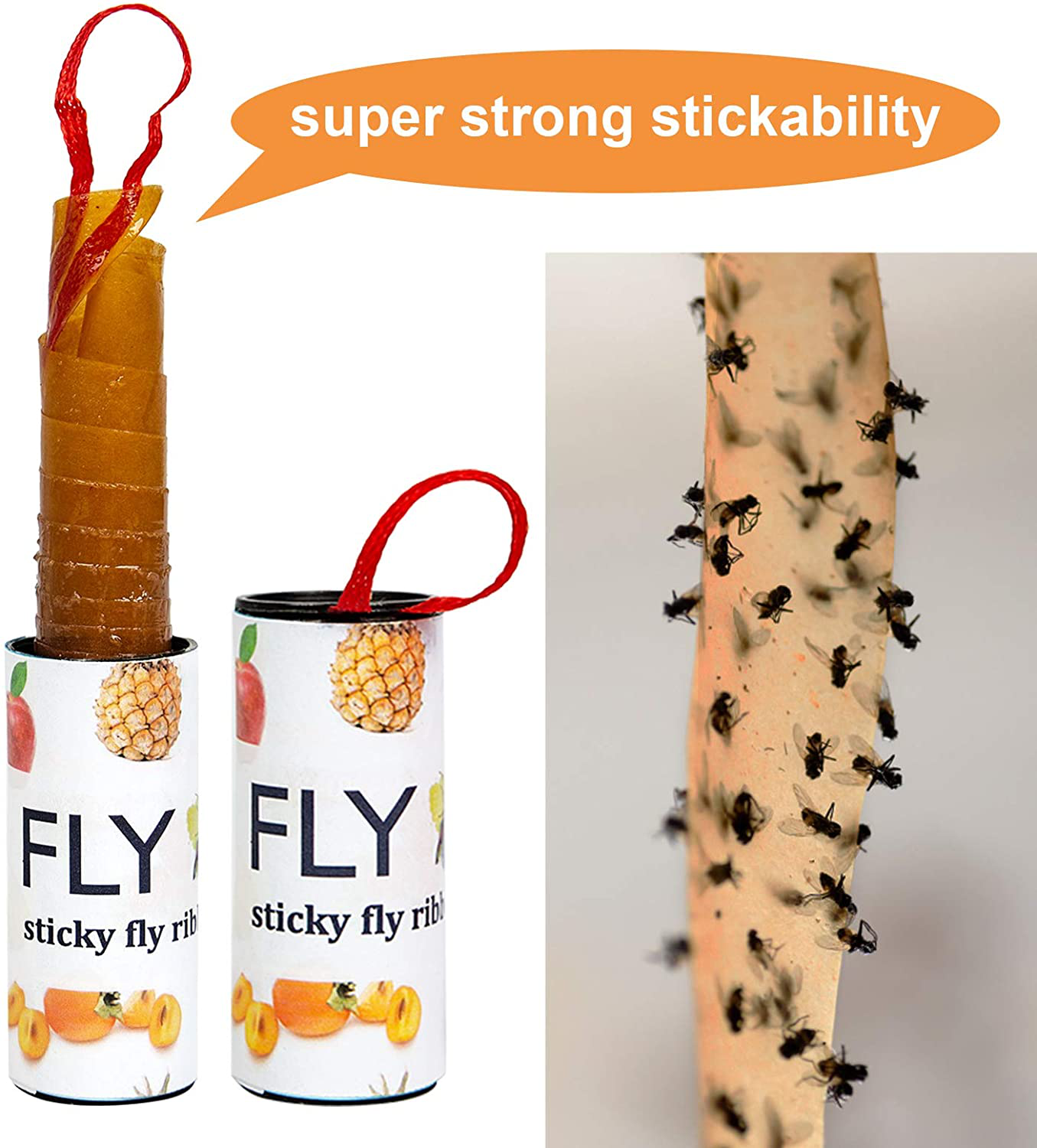 24 Rolls Fruit Fly Strips Traps, Fly Paper Tape Catcher Outdoor/Indoor, Flies Ribbon for Bug, Gnat