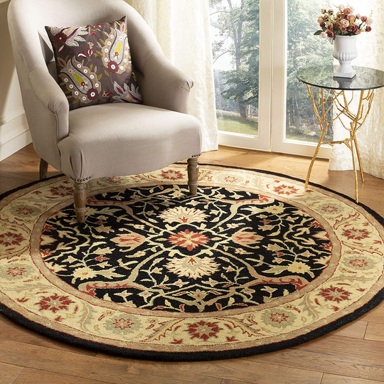Safavieh Antiquity Collection AT14B Handmade Traditional Oriental Premium Wool Area Rug, 3'6" x 3'6" Round, Black