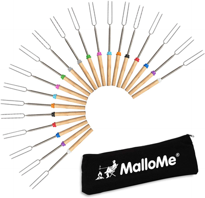 MalloMe Marshmallow Roasting Sticks - Smores Skewers for Fire Pit Kit - Hot Dog Camping Accessories Campfire Marshmellow 32 Inch Long Fork - 5 Pack