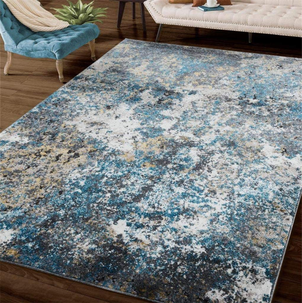 Luxe Weavers Rug – Persian Rugs 6490 Abstract Area Rug – Modern Design, Medium Pile, Blue / Size 5 x 7