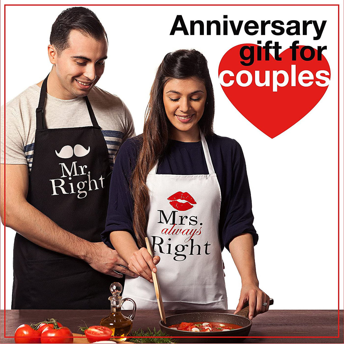 Nomsum, Mr. and Mrs. Right Apron Set, Couples Gift Set for Engagements, Weddings, Anniversaries and More, 2-Piece, Mr Right Mrs Always Right, One-size