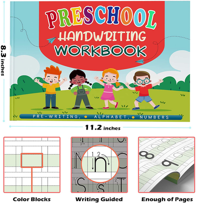 Kindergarten/Preschool Handwriting Workbook- Alphabet & Number Tracing Writing Paper with Lines, Learning Tools for Age 2/3/4/5 Year Old Kids/Boys/Girls, ABC Learning for Toddler, Homeschool Supplies