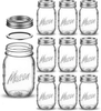 Regular-Mouth Glass Mason Jars, 16-Ounce (5-Pack) Glass Canning Jars with Silver Metal Airtight Lids and Bands with Measurement Marks, for Canning, Preserving, Meal Prep, Overnight Oats, Jam, Jelly,