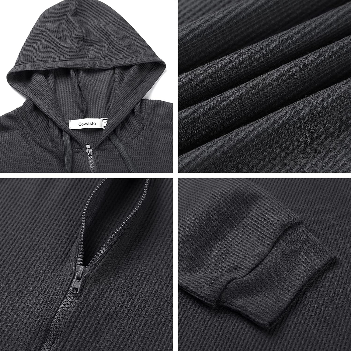 Cowasto Women's Casual Zip Up Hoodie Jacket Long Sleeve Waffle Hooded Sweatshirt With Pockets