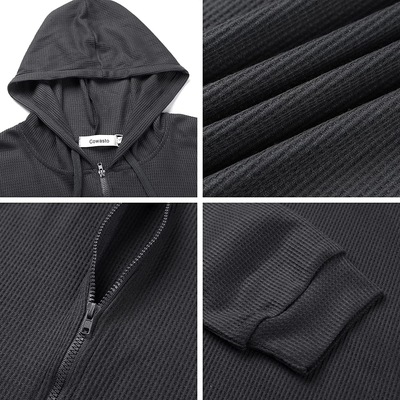 Cowasto Women's Casual Zip Up Hoodie Jacket Long Sleeve Waffle Hooded Sweatshirt With Pockets