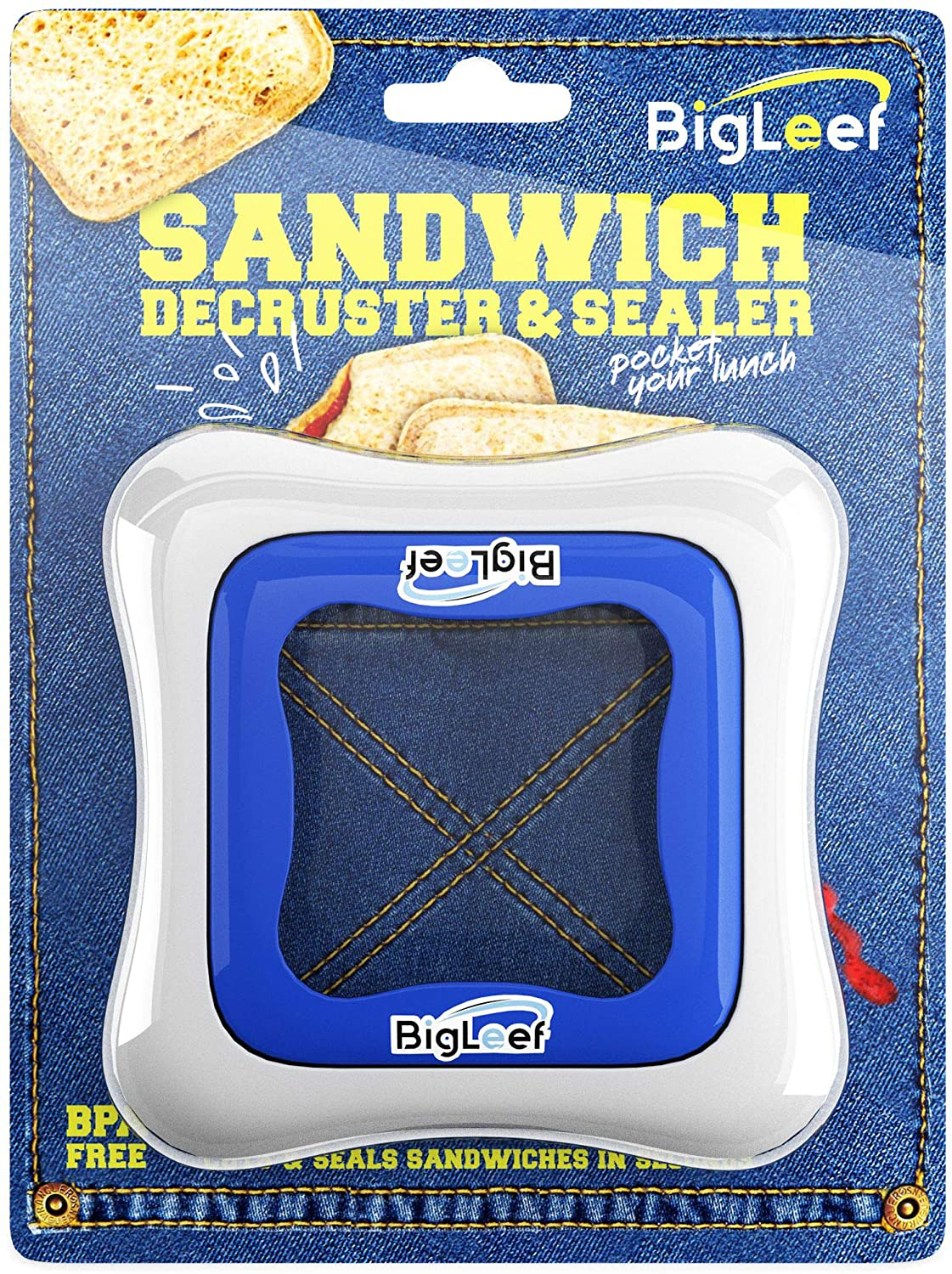 Sandwich Cutter, Sealer and Decruster for Kids - Remove Bread Crust, Make DIY Pocket Sandwiches - Non Toxic, BPA Free, Food Grade Mold - Durable, Portable, Easy to Use and Dishwasher Safe by BigLeef