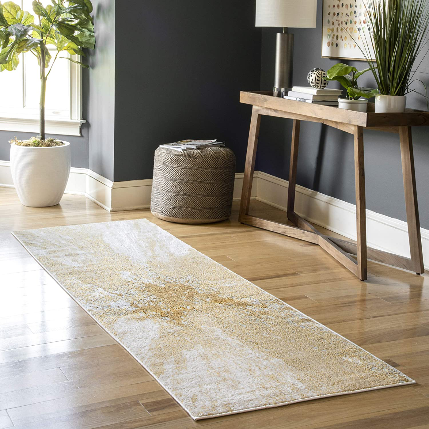 nuLOOM Cyn Abstract Runner Rug, 2' 8" x 8', Gold