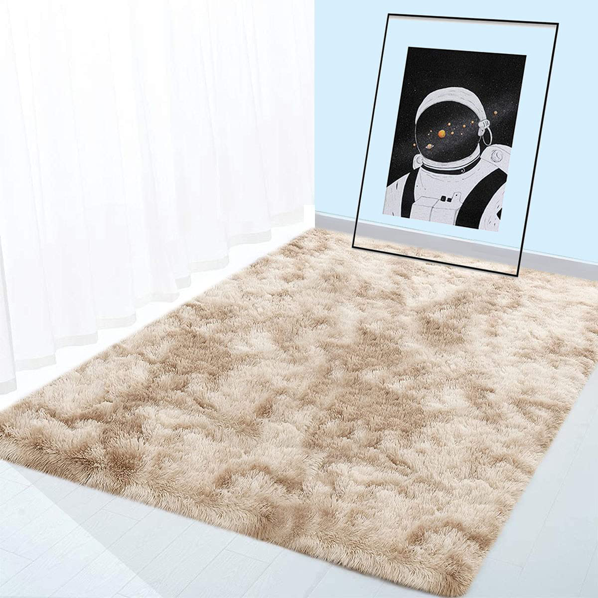 BOYASEN Ultra Soft Indoor Modern Area Rugs Fluffy Living Room Carpets for Children Bedroom Home Decor Nursery Rug (6 x 9 ft, Khaki White)