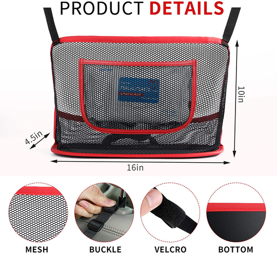 8sanlione Car Mesh Organizer, Car Net Pocket Handbag Holder, Seat Back Net Bag, Barrier of Backseat Pet Kids, Cargo Tissue Purse Holder, Driver Storage Netting Pouch.