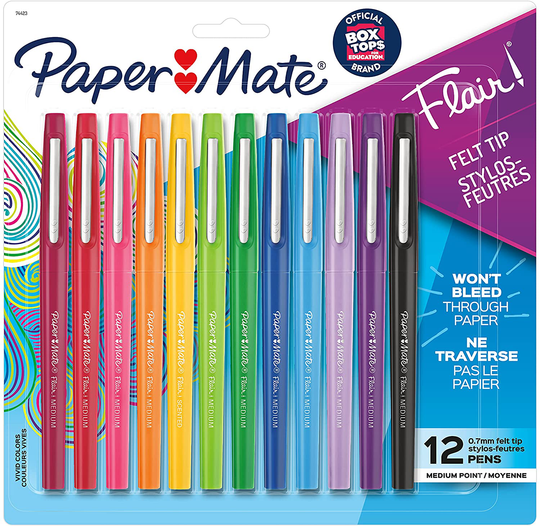Paper Mate Flair Felt Tip Pens | Medium Point 0.7 Millimeter Marker Pens | School Supplies for Teachers & Students | Assorted Colors, 12 Count
