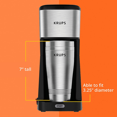 KRUPS Simply Brew to Go Single Serve Drip Coffee Maker with Travel Tumbler Included, 12 fluid ounces, Silver and Black