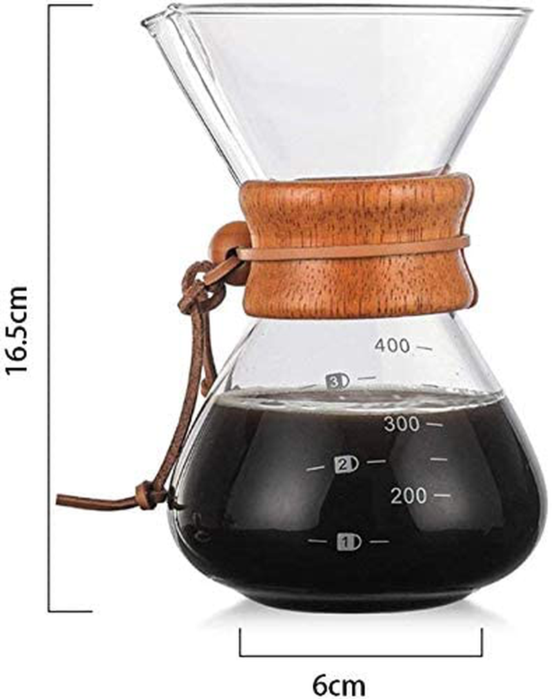 AIDDKK 400ML Pour Over Coffee Maker, High Borosilicate Glass Manual Coffee Dripper Brewer with Stainless Steel Filter, Manual Coffee Drip Coffee Maker with Real Wood Sleeve - No Paper Filters Needed