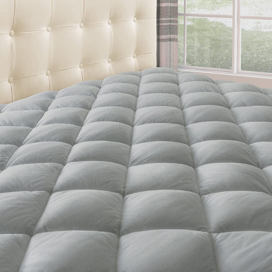 Taupiri King Quilted Mattress Pad Cover with Deep Pocket (8"-21"), Cooling Soft Pillowtop Mattress Cover, Light Gray