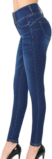 Wax Women's Juniors 'Butt I Love You' Push-Up High-Rise 3 Button Skinny Jeans