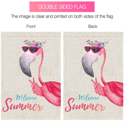 2 PCS Flamingo Vertical Garden Flags Burlap Banners, Garden, Yard, Porch, Lawn 12.5" x 18"
