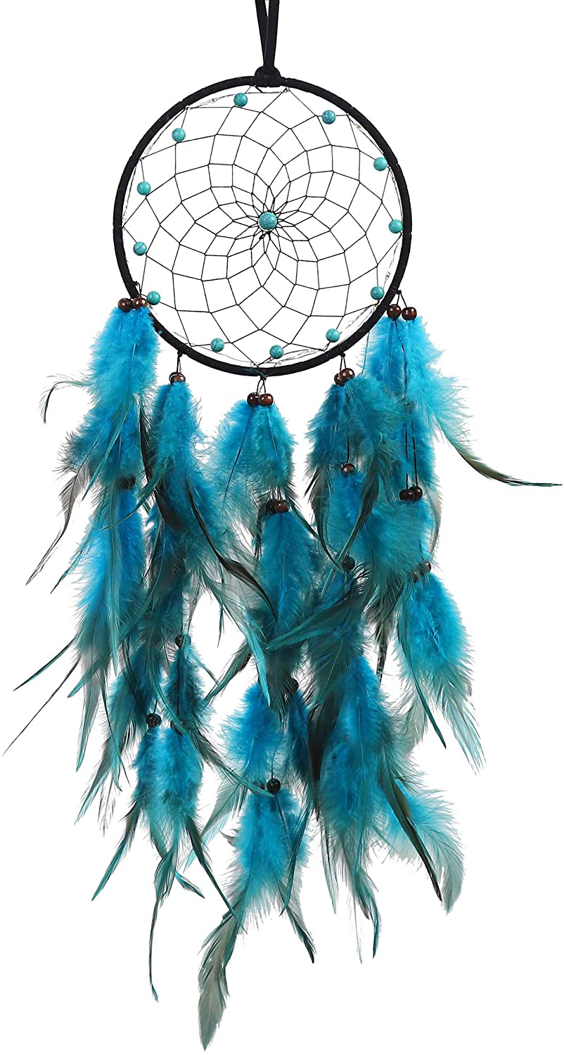 Dream Catcher, Native American HandmadeTassels Boho Feather Dream Catchers with LED Light, Dreamcathers Gift for Bedroom Home Hanging Decor (Blue)