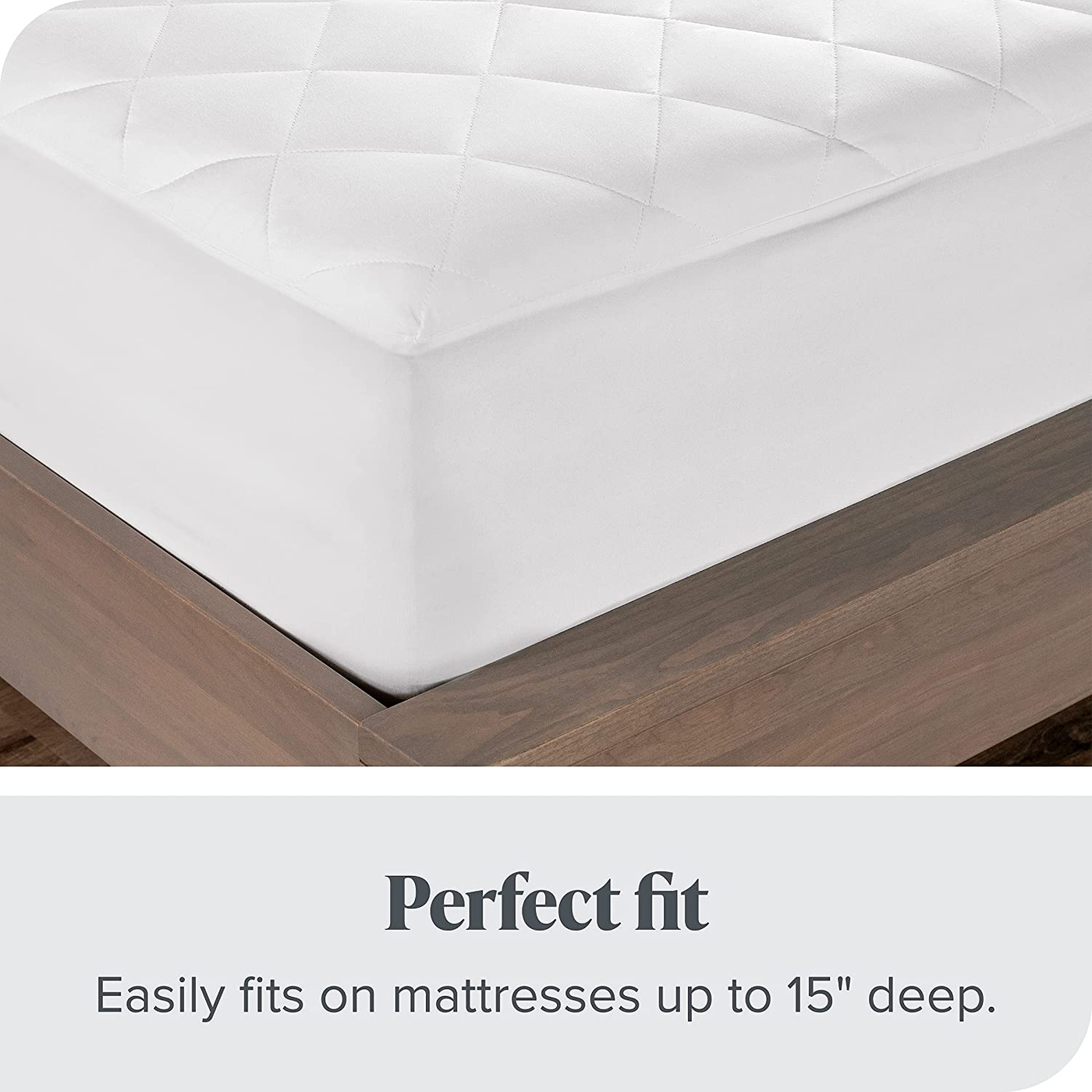 Bare Home Quilted Fitted Mattress Pad (King) - Cooling Mattress Topper - Easily Washable - Elastic Fitted Mattress Cover - Stretch-to-Fit up to 15 Inches Deep (King)