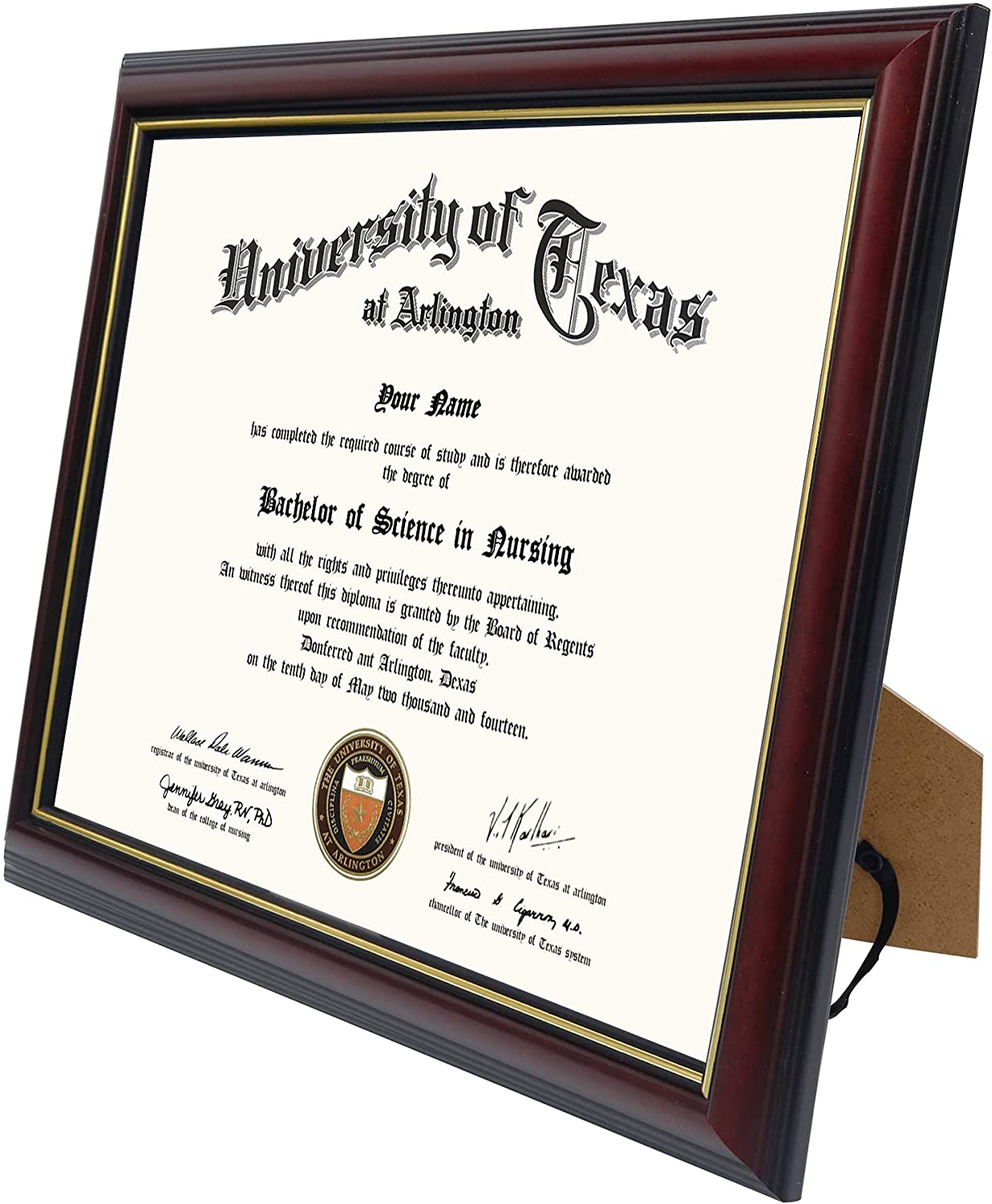 GraduationMall 8.5x11 Certificate Diploma Frame,Solid Wood & UV Protection Acrylic,Cherry Finish with Gold Trim