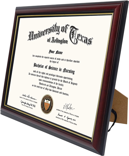 GraduationMall 8.5x11 Certificate Diploma Frame,Solid Wood & UV Protection Acrylic,Cherry Finish with Gold Trim