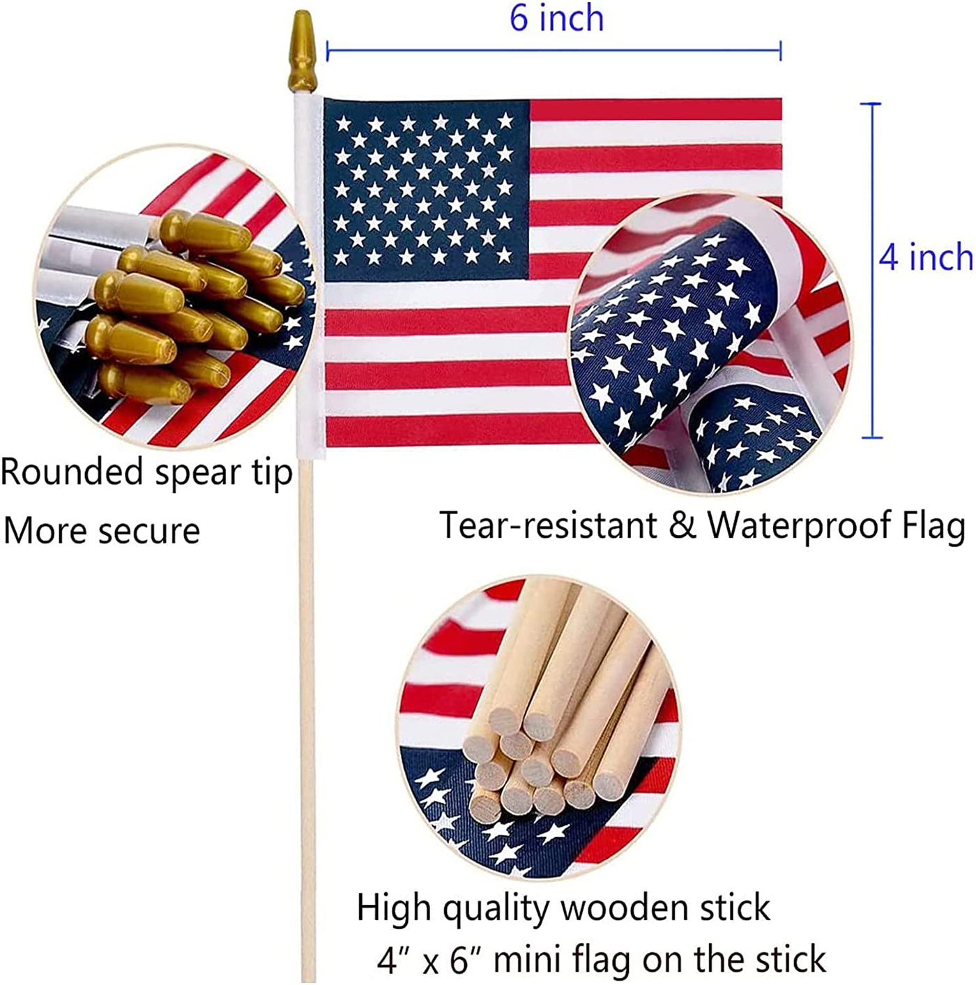 Multi-Pack - 4x6 Inch American Flags on Sticks