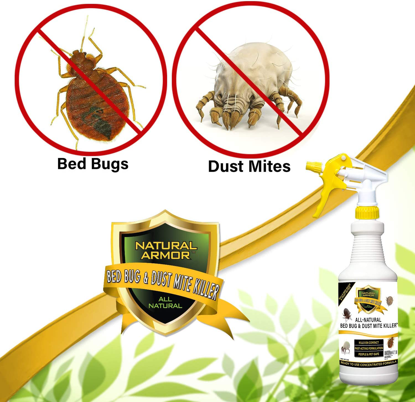 Bed Bug & Dust Mite Killer Natural Spray Treatment for Mattresses, Covers, Carpets & Furniture - Fast Extended Protection. Pet & Kids Safe - No Toxins or Chemicals 32 oz Quart