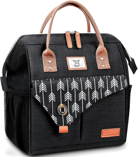 Lekesky Insulated Lunch Bag for Women Leakproof Wide Open Lunch Box Reusable Lunch Cooler Bag for Adults Work, Black