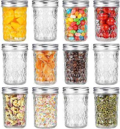 Aitsite 8 OZ Mason Jars, 12 Piece Canning Jar Set With Regular Lids, Ideal for Jelly, Jam, Honey, Wedding Favors, Shower Favors, Baby Foods, DIY Magnetic Spice Jars