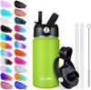 Stainless Steel Water Bottle with Straw, 12 oz Wide Mouth Double Wall Vacuum Insulated Water Bottle Leakproof, Straw Lid and Spout Lid with New Rotating Rubber Handle Green
