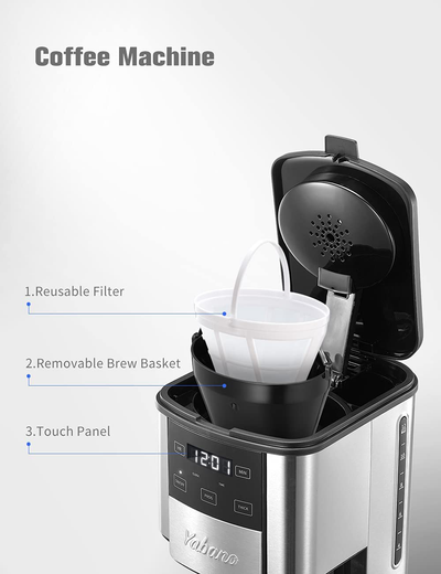 Programmable Coffee Maker, 12 Cups Coffee Pot with Timer and Glass Carafe, Brew Strength Control, Keep Warming, Mid-Brew Pause, Coffee Machine with Permanent Coffee Filter Basket, Anti-Drip System