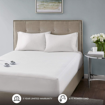 Serta Waterproof Mattress Pad-Cotton Blend Electric Bed Warmer with 10 Heat Settings Controller Zero Radiation, Auto Shut Off, 18" Deep All Around Elastic Pocket, Cal King, White