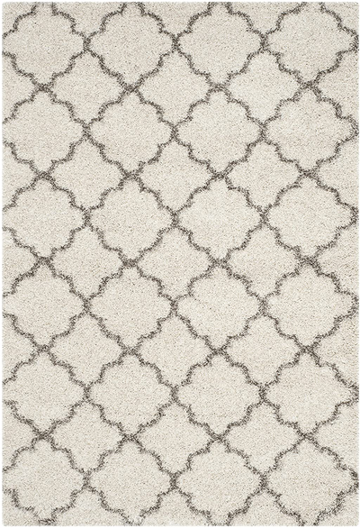 SAFAVIEH Hudson Shag Collection SGH282A Moroccan Trellis Non-Shedding Living Room Bedroom Dining Room Entryway Plush 2-inch Thick Area Rug, 5' x 5' Round, Ivory / Grey