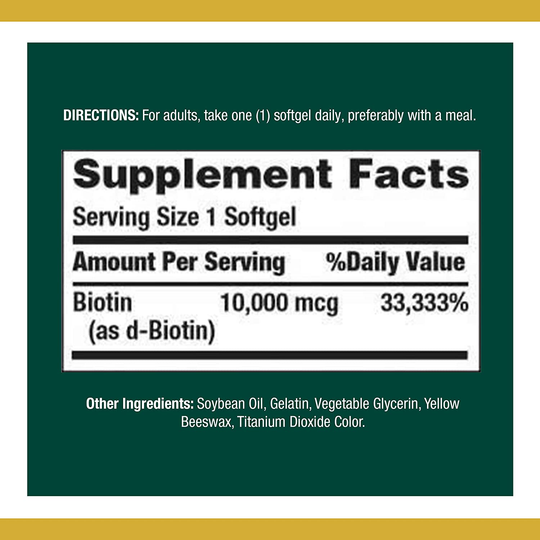 Biotin by Nature's Bounty, Vitamin Supplement, Supports Metabolism for Energy and Healthy Hair, Skin, and Nails, 10000 mcg, 120 Rapid Release Softgels