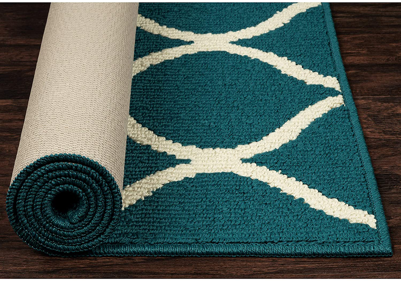 Maples Rugs Rebecca Contemporary Kitchen Rugs Non Skid Accent Area Carpet [Made in USA], 1'8 x 2'10, Teal/Sand