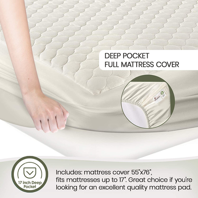 Whisper Organics 100% Organic Cotton Quilted Mattress Cover, 17" Deep - GOTS Certified (California King)