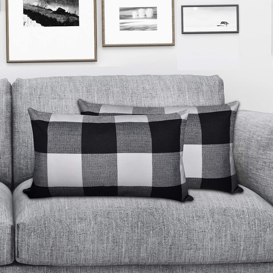 Set of 2 Lumbar Throw Pillow Covers Farmhouse Classic Retro Checkers Plaids Cotton Linen Decorative Square Pillowcase Cushion Cover for Sofa Bedroom Car