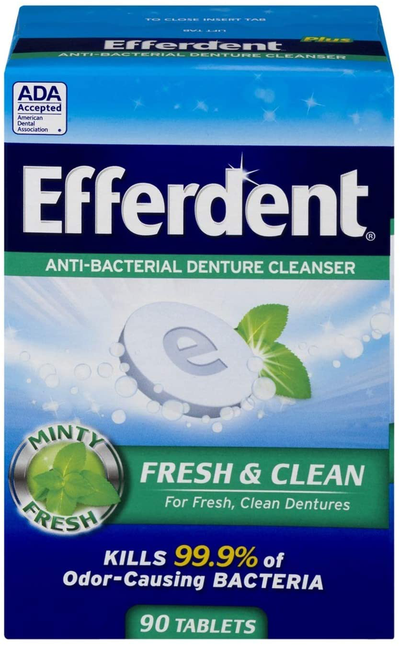 Efferdent Anti-Bacterial Denture Cleanser Tablets, Mint, 90 Count