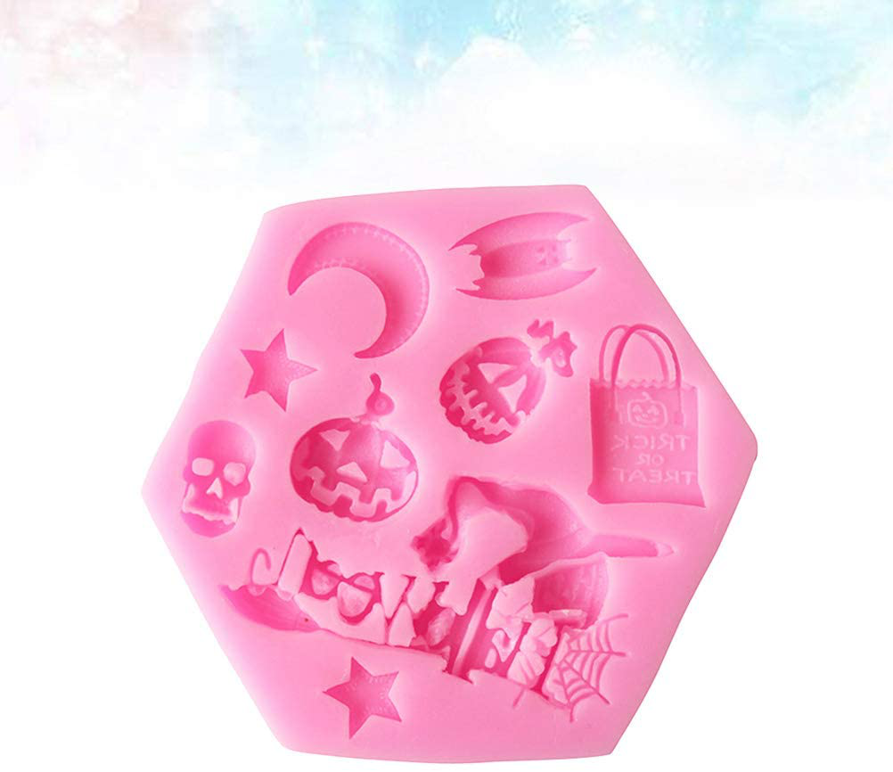 Halloween Theme Silicone Mold DIY Fondant Suger Cookie Chocolate Mold Cake Decoration Kitchen Baking Tool (Pink)