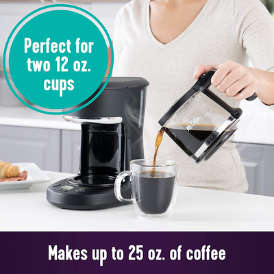 Mr. Coffee 5 Cup Programmable 25 oz. Mini, Brew Now or Later, with Water Filtration and Nylon Reusable Filter, Coffee Maker, Black