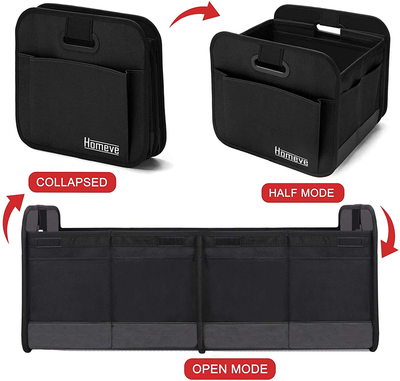 Foldable Trunk Storage Organizer, Reinforced Handles, Suitable for Any Car, SUV, Mini-Van Model Size, Black