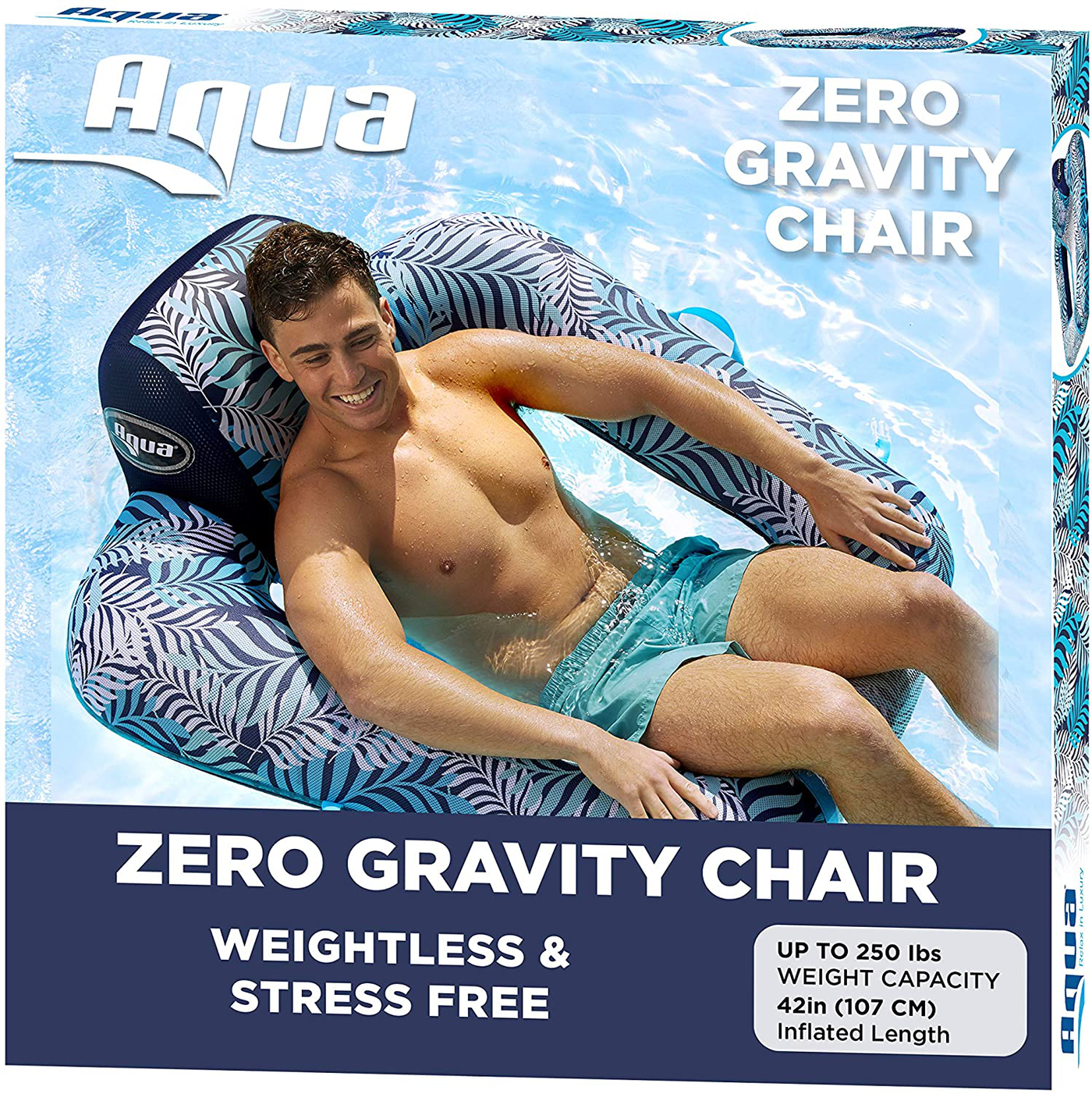 AQUA Zero Gravity Pool Chair Lounge, Inflatable Pool Chair, Adult Pool Float, Heavy Duty, Blue Fern