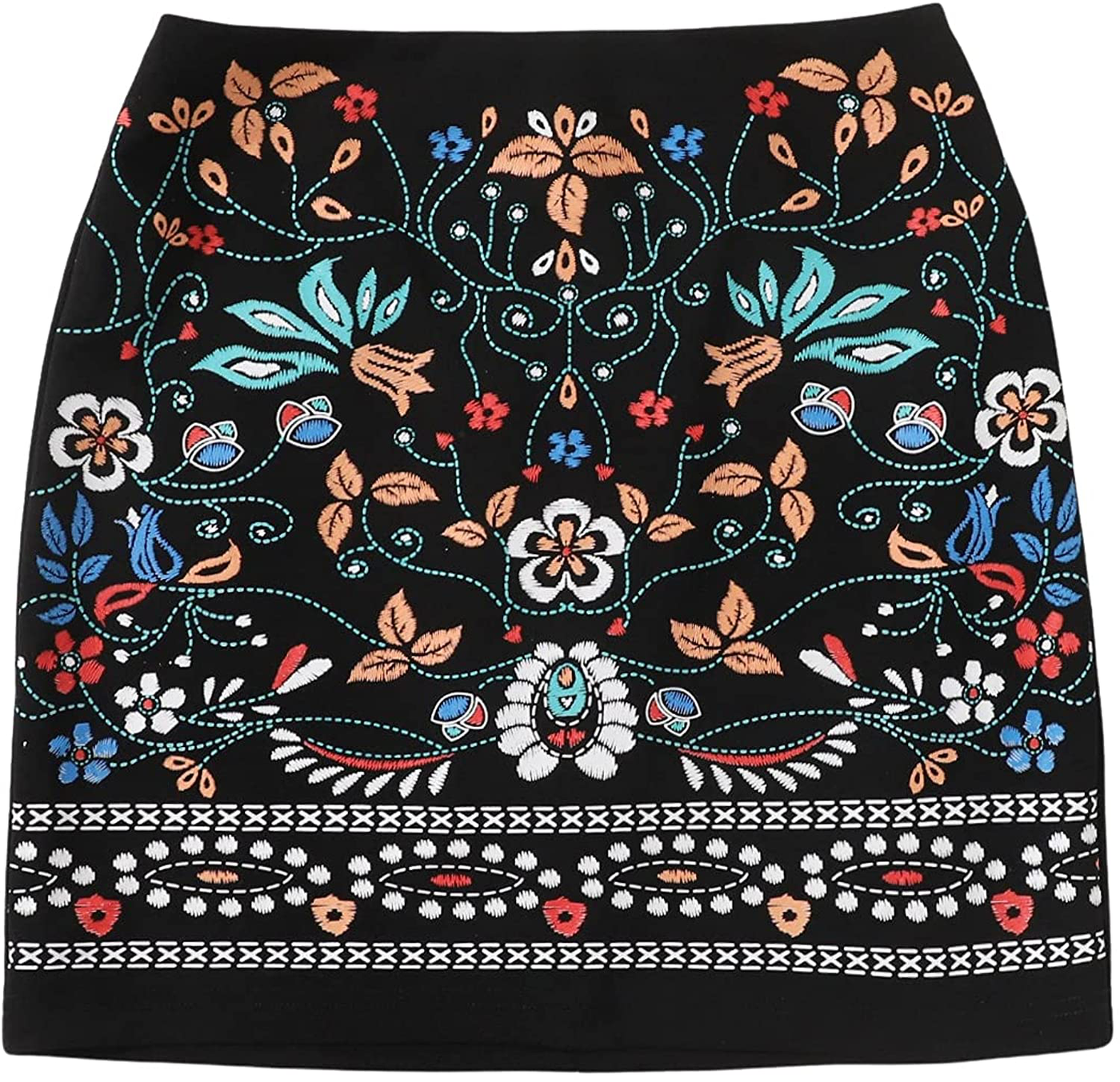 SheIn Women's Casual Floral Embroidered Bodycon Short Mini Skirt