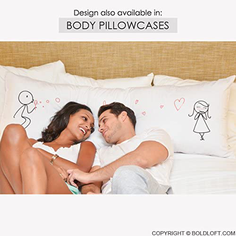 BoldLoft from My Heart to Yours Couples Pillowcases (King Size) His and Hers Gifts for Girlfriend Wife Valentines Day Anniversary Wedding Engagement Dating Stick Figure Couples Gift for Her Women