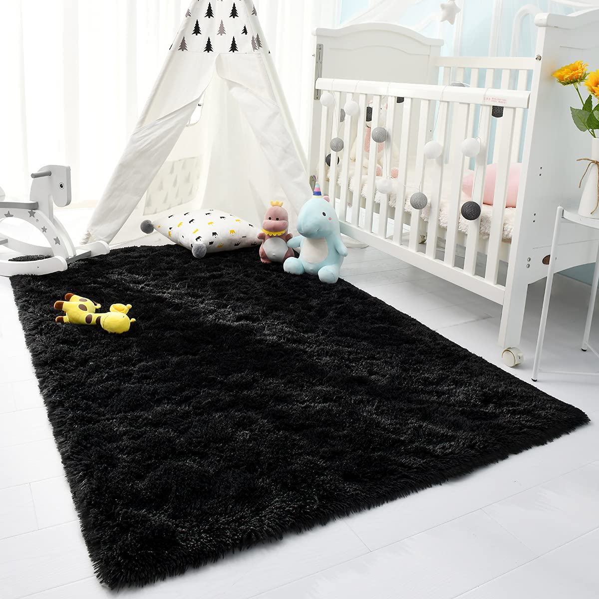 RUGICI Ultra Soft Shaggy Rugs Fuzzy Rugs for Bedroom Nursery Dorm, Cute Plush Area Rug for Teen Kid Room, Upgraded Non-Slip Fluffy Carpet, Modern Rectangular Home Decor Floor Mat, Grey 4x6 Feet