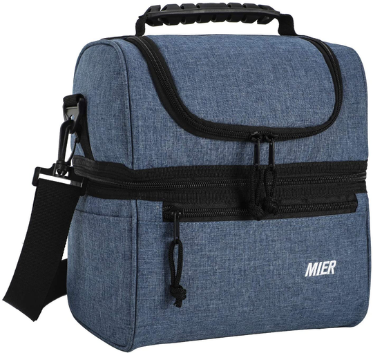MIER 2 Compartment Lunch Bag for Men Women, Leakproof Insulated Cooler Bag for Work, School, Bluesteel, Medium