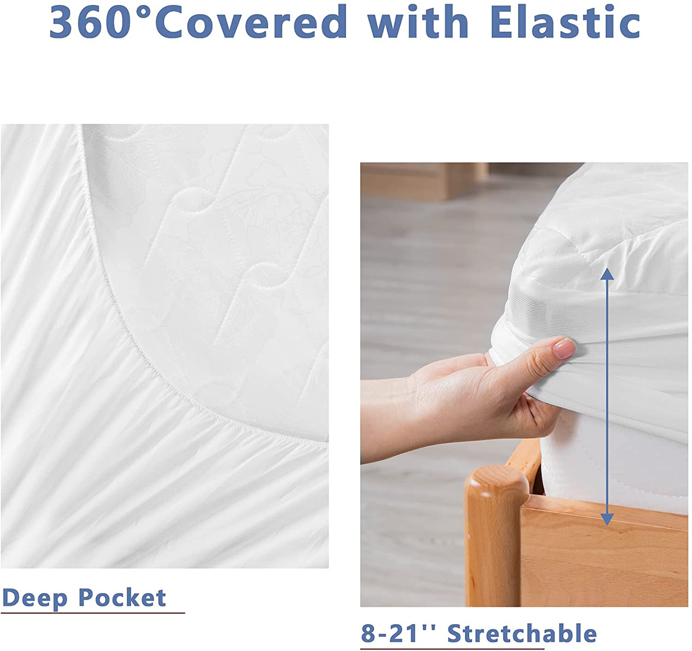 Ralawen Mattress Pad Full,100% Waterproof Mattress Cover, Breathable Noiseless Mattress Protector with 8-21" Deep Pocket