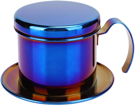Coffee Drip Filter Pot Stainless Steel Vietnamese Style Coffee Maker Pot Coffee Drip Brewer for Home Kitchen Office Outdoor(blue)