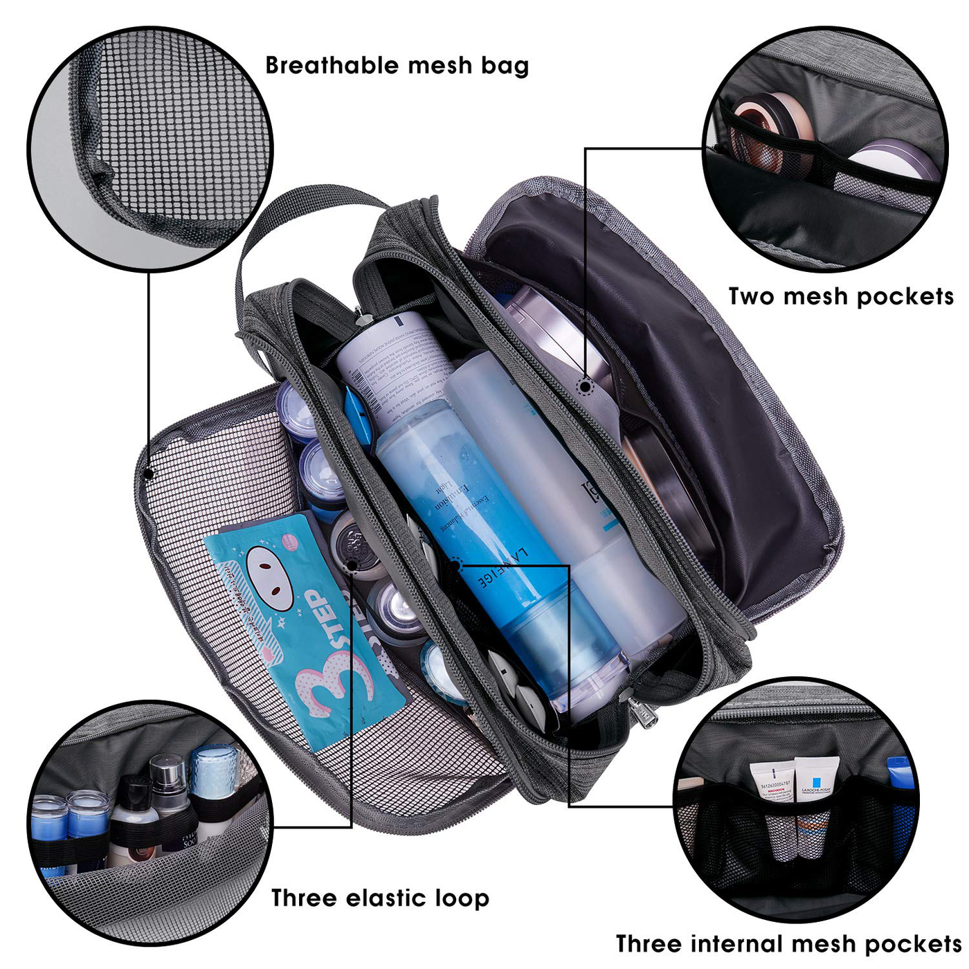 Toiletry Bag Small Nylon Dopp Kit Lightweight Shaving Bag for Men and Women (Denim Grey)
