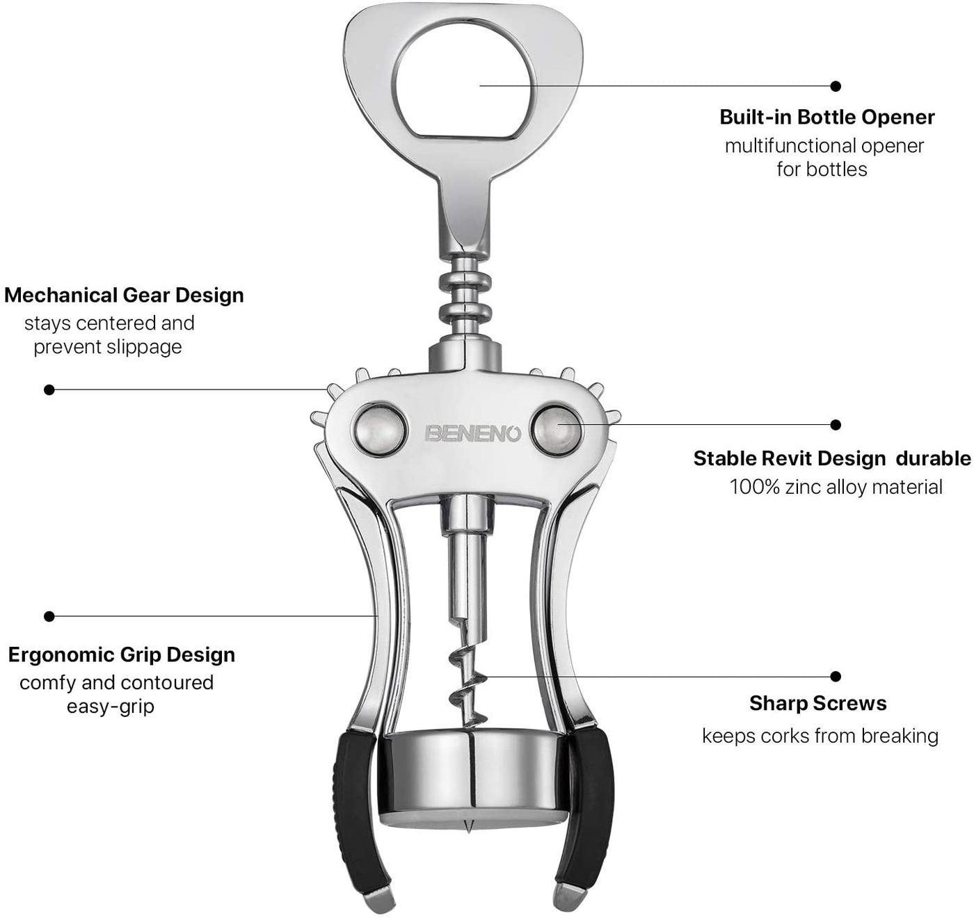 Wine Opener, Zinc Alloy Premium Wing Corkscrew Wine Bottle Opener with Multifunctional Bottles Opener, Upgrade - Green